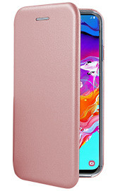 Луксозен кожен калъф тефтер ултра тънък Wallet FLEXI и стойка за Samsung Galaxy A70 A705F златисто розов